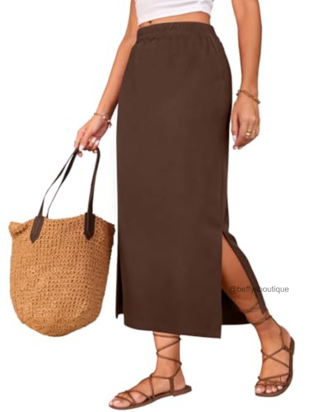 Maxi Skirt with Side Slit Elastic High Waisted Pencil Skirt Summer Long Skirt